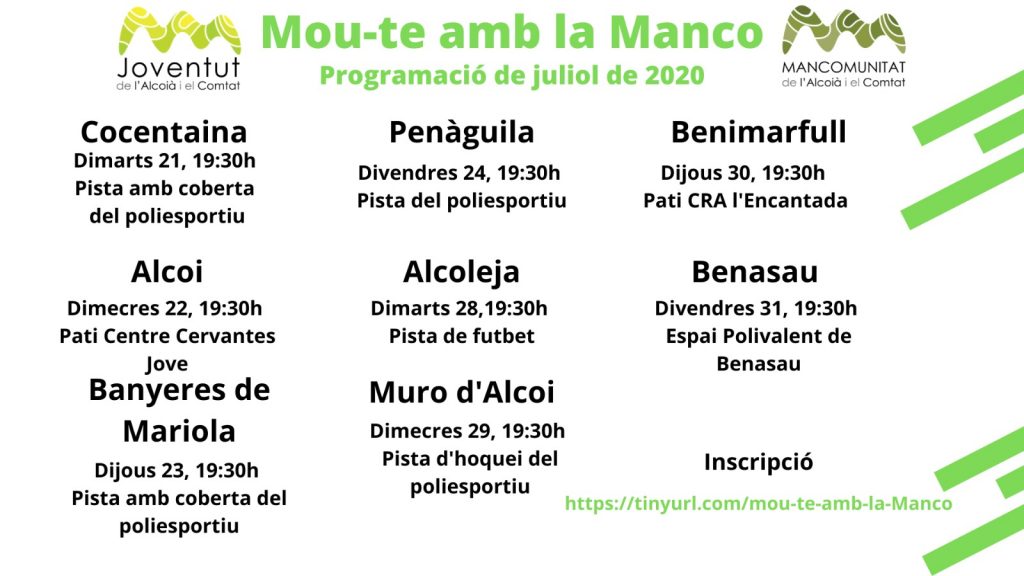 'Mou-te amb la Manco', activitats esportives per amenitzar l'estiu a l'Alcoià i El Comtat